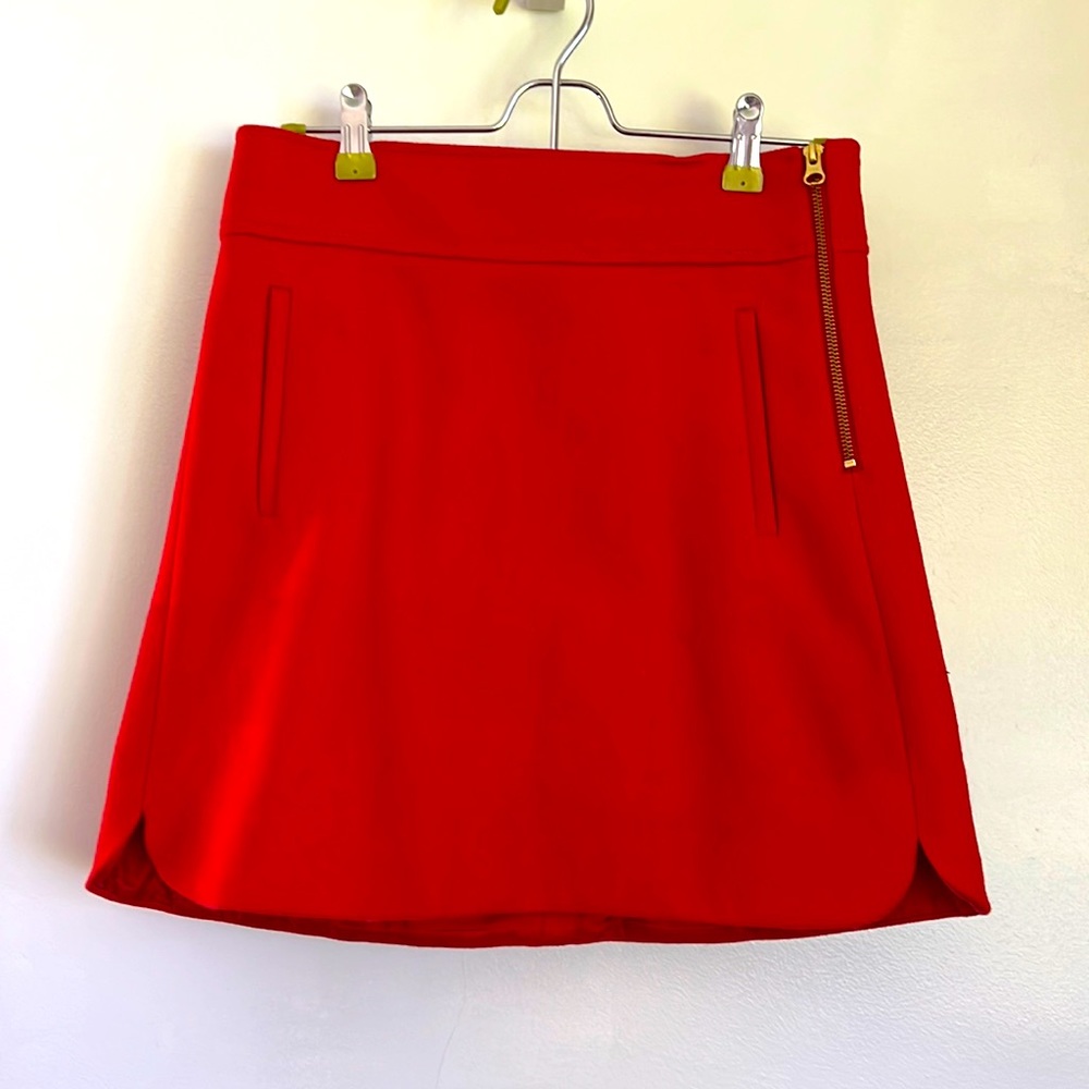 J Crew red wool mini skirt